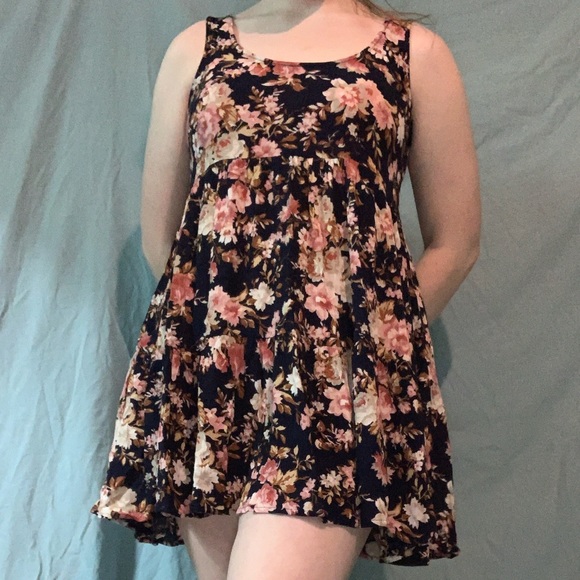American Eagle Floral Summer Mini Dress Navy - Picture 2 of 4